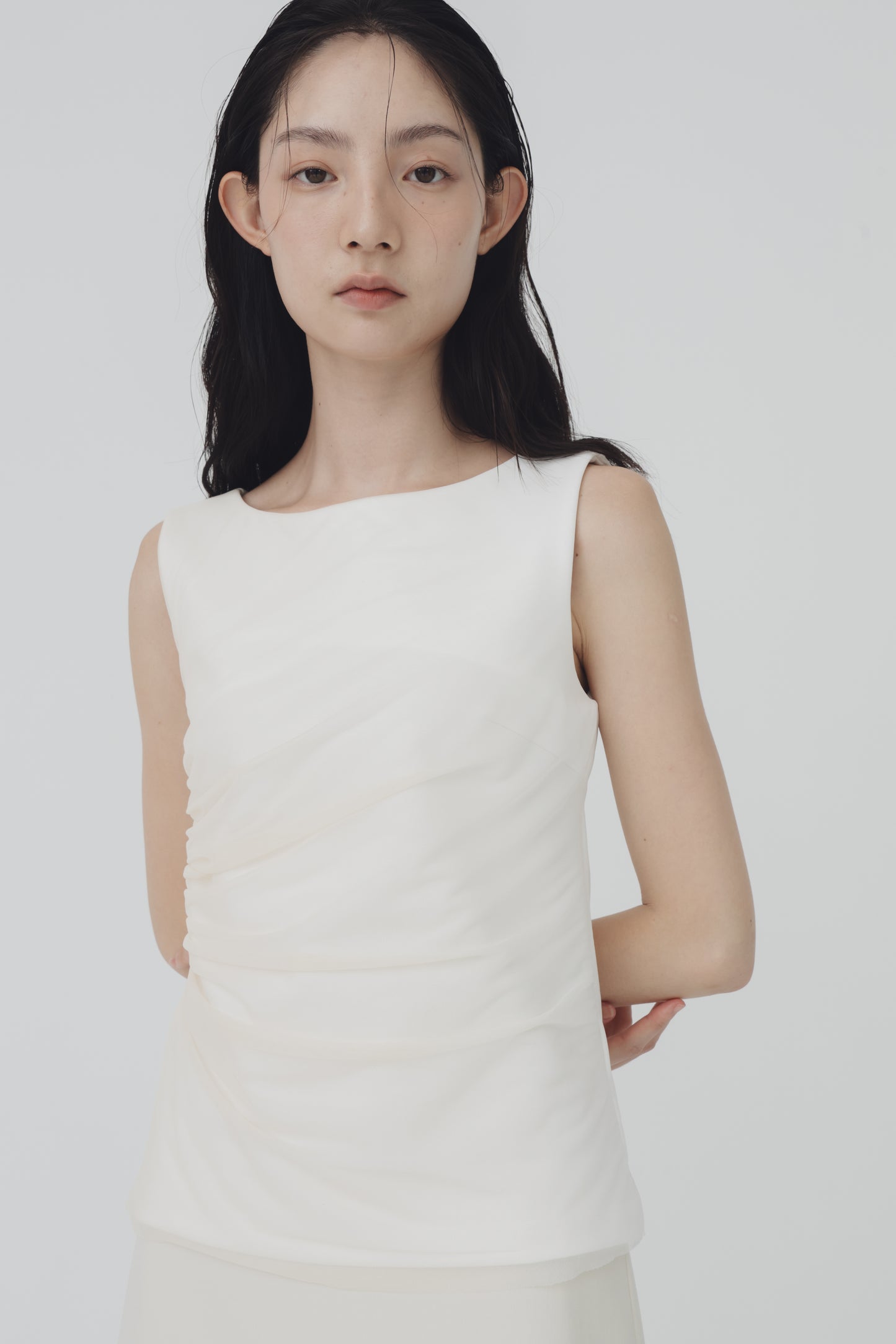 Sheer gathered vest top