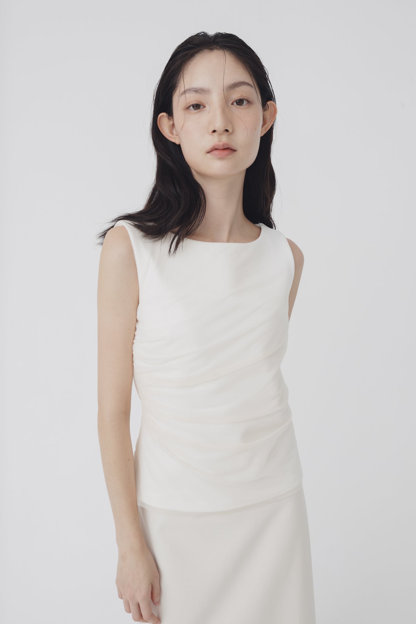 Sheer gathered vest top