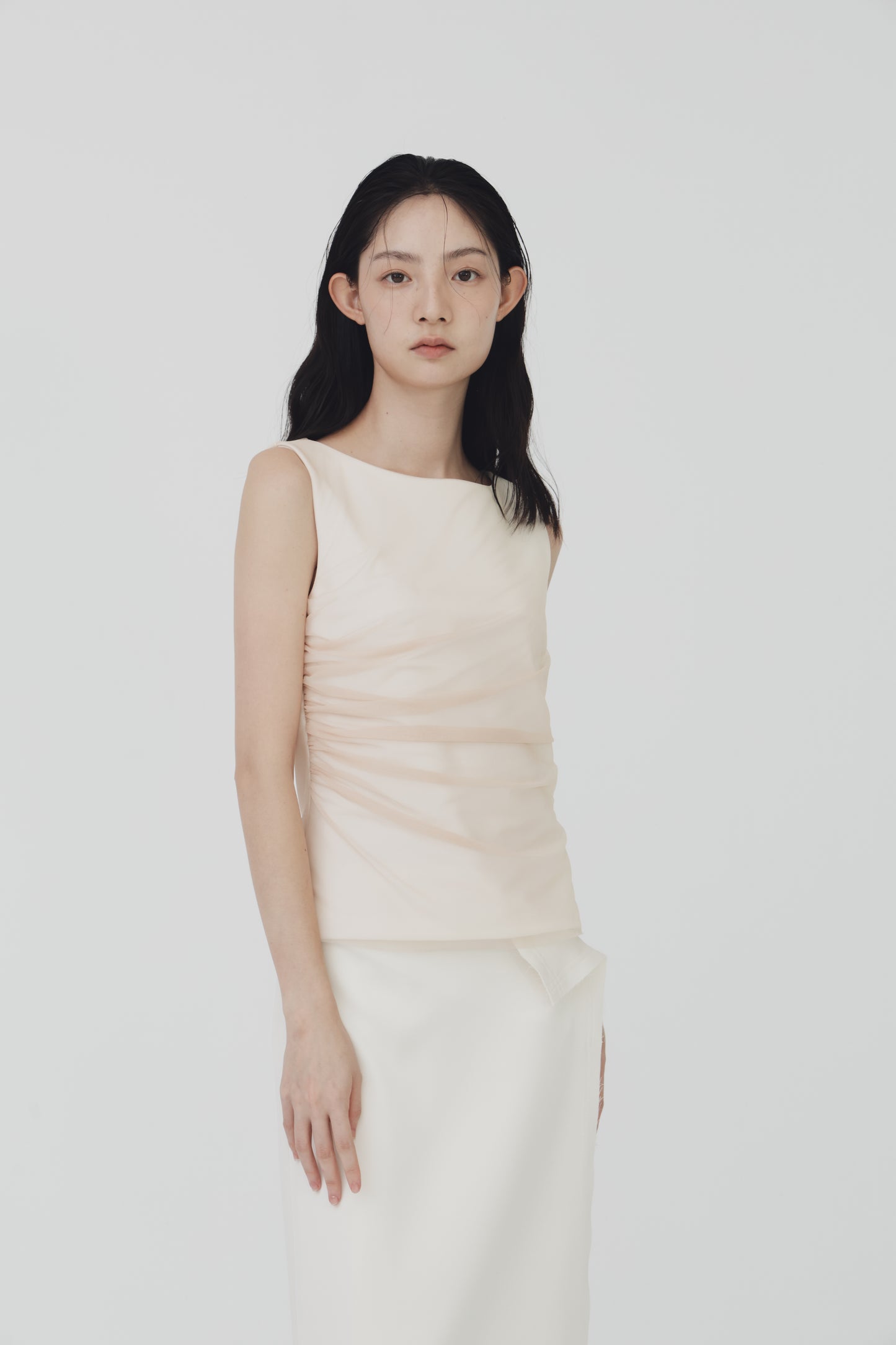 Sheer gathered vest top