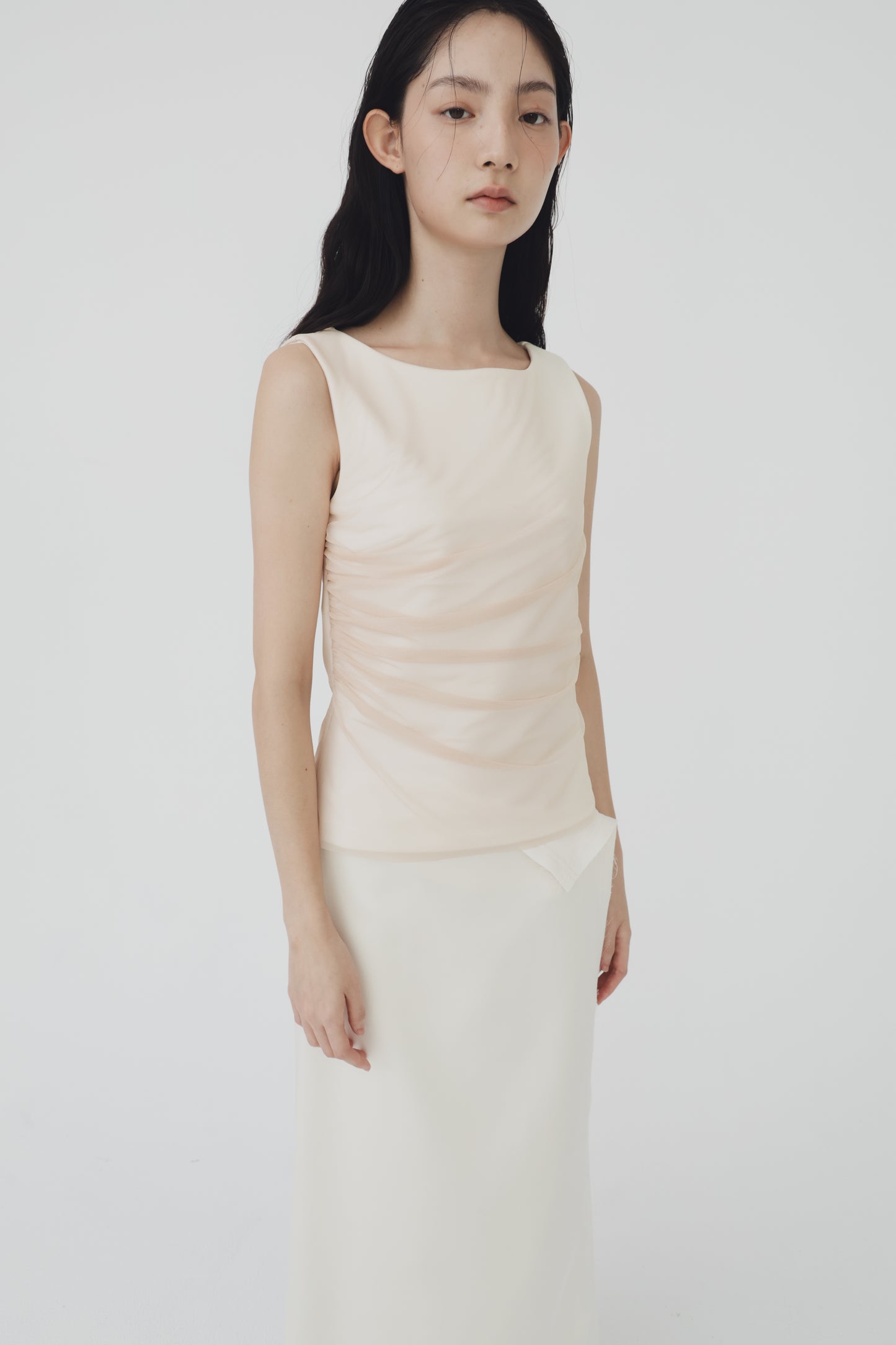 Sheer gathered vest top